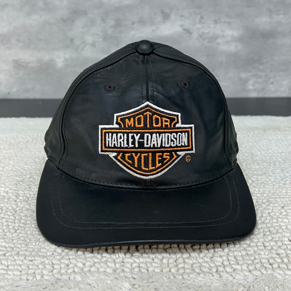 Vintage Harley Davidson Snapback Hat OSFA Embroidered Leather Biker Cap Black